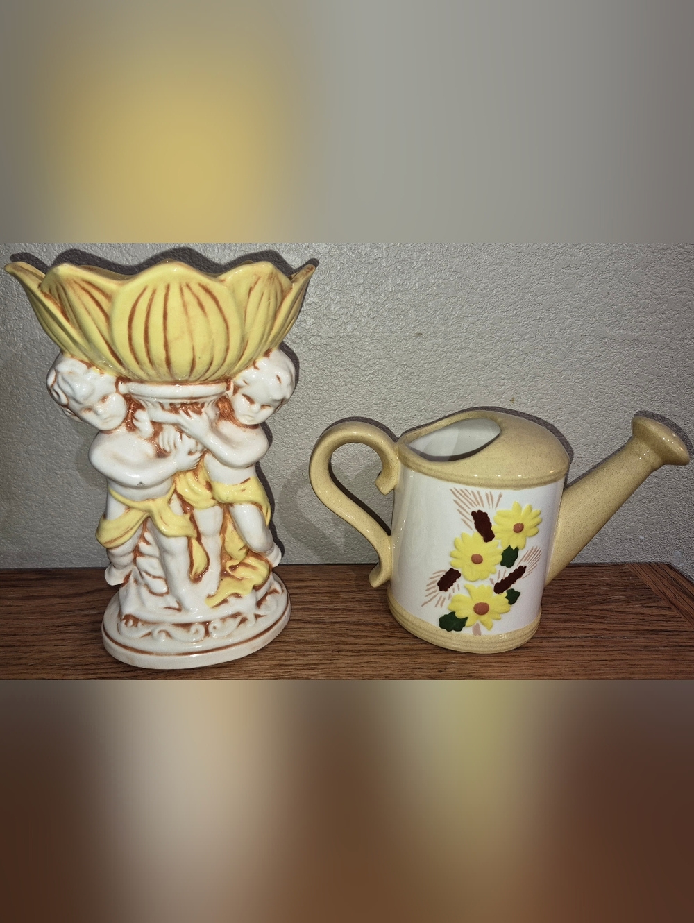 Lot Of 2 Vintage Italian Cherub Vase, Planter 8in Tall & flower Pot Planter